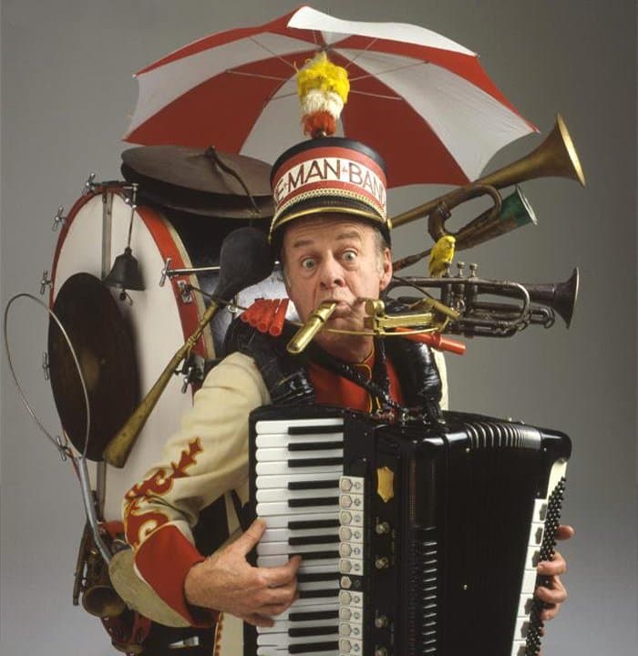 man playing every single instrument